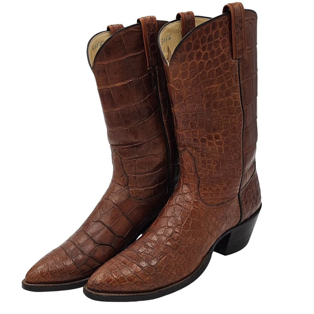 Vintage Rios of Mercedes Custom Full Alligator Brown Cowboy Boots Raymondville - Picture 13 of 16